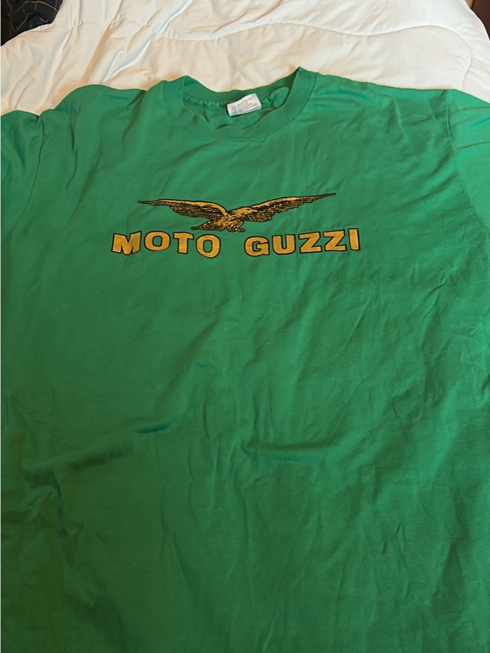 Hanes Green Tee with Yellow Moto Guzzi Logo